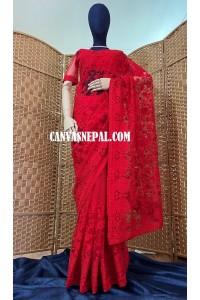 Net Red Saree (with adjustable blouse)