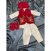 BABY BOY PASNI DRESS SET (RED AND WHITE)
