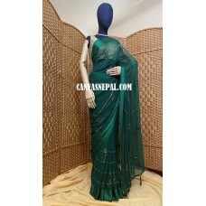 Pure Siffon With Kashmiri Work Dark Green Sari