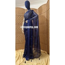 Pure Siffon With Kashmiri work Dark Blue Sari